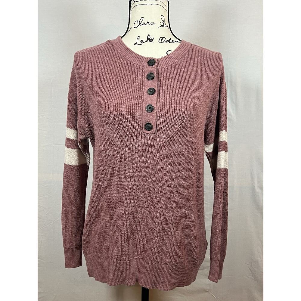American Eagle Sweater Womens Size S Small Faded Pink White Stripe Henley